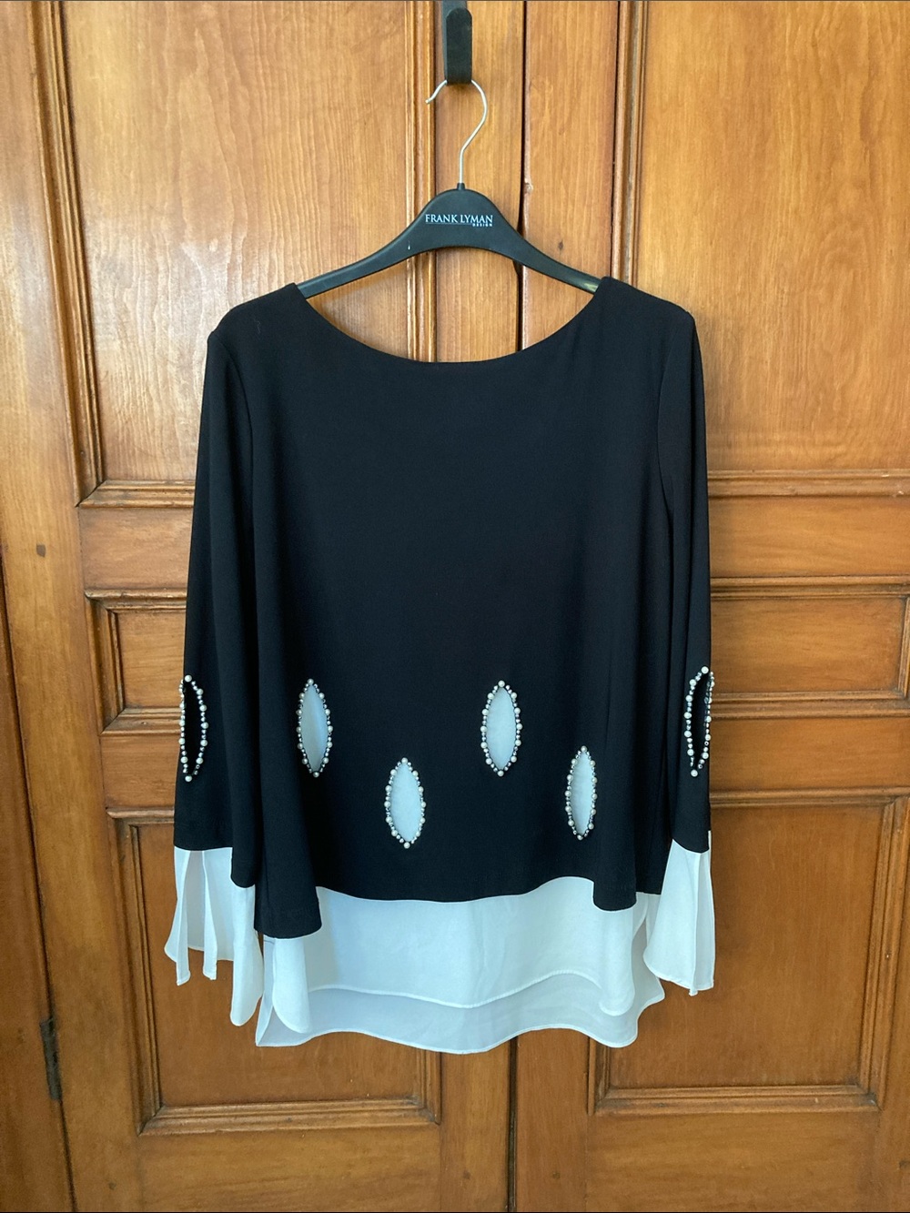 Joseph Ribkoff Design Black and White Pearl-Trim Layered Tunic